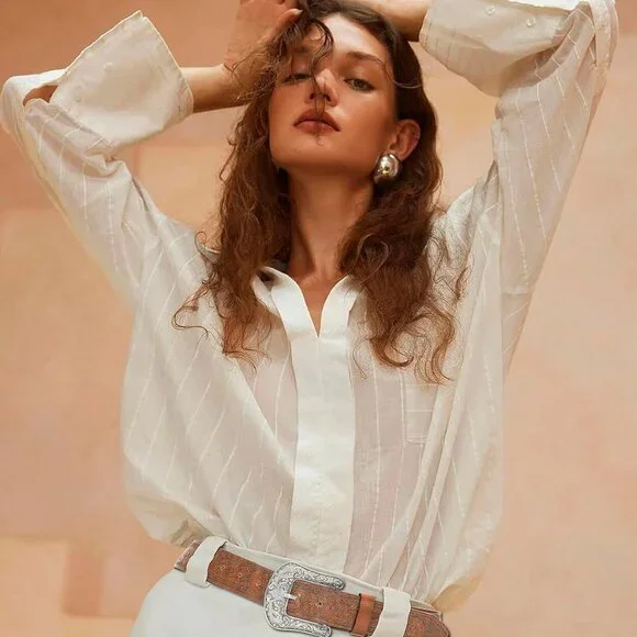 Western-Belt-for-Women-Cowgirl, PU-Leather-Waist-Belts with Vintage-Carved-Buckl - Picture 4 of 8